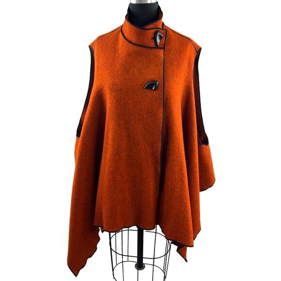 Courtney Washington Orange Lagenlook Cardigan Poncho Wool Asymmetric Pointed Hem - Picture 1 of 7